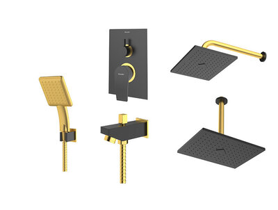 شیر و دوش حمام توکار شودر مدل رومر پلاس تیپ 4 رنگبندی BRASS