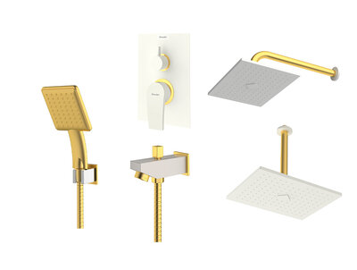 شیر و دوش حمام توکار شودر مدل رومر پلاس تیپ 4 رنگبندی BRASS