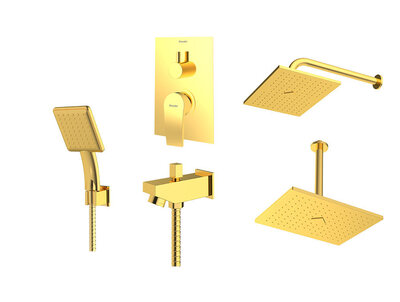 شیر و دوش حمام توکار شودر مدل رومر پلاس تیپ 4 رنگبندی BRASS